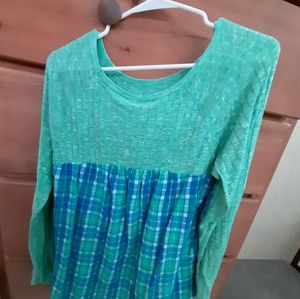 Arizona Jean Blue Plad Long Sleve Top